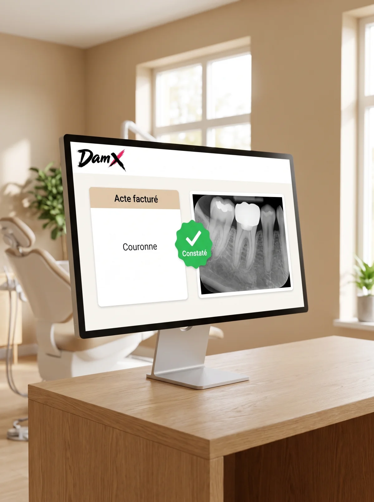 Écran DamX : acte facturé constaté sur la radiographie